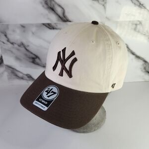 NY New York Hat. Cream and Brown Adjustable Cap 47 MVP